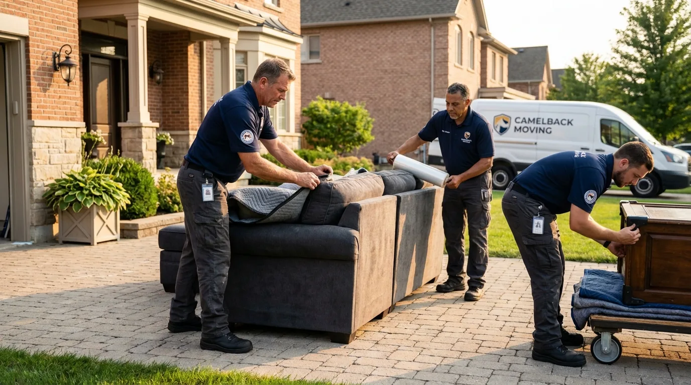 Large estate moving crew wrapping furniture in Riva, MD